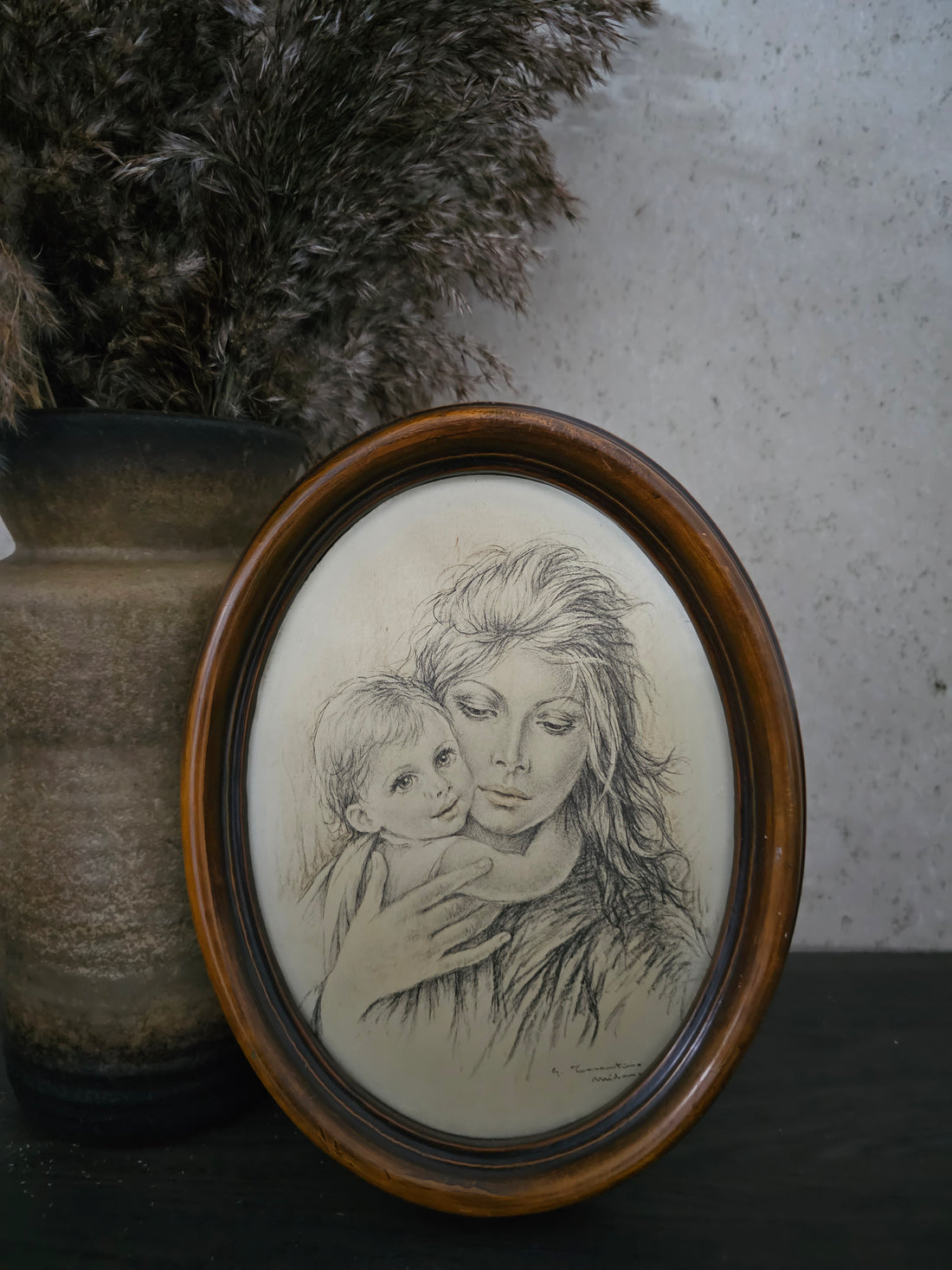 Giuseppe Tarantino zijde schilderij "moeder en kind"