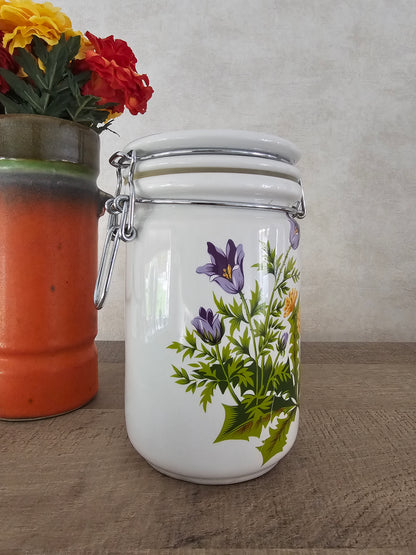 Voorraadpot / wekpot met paarse gele bloemen