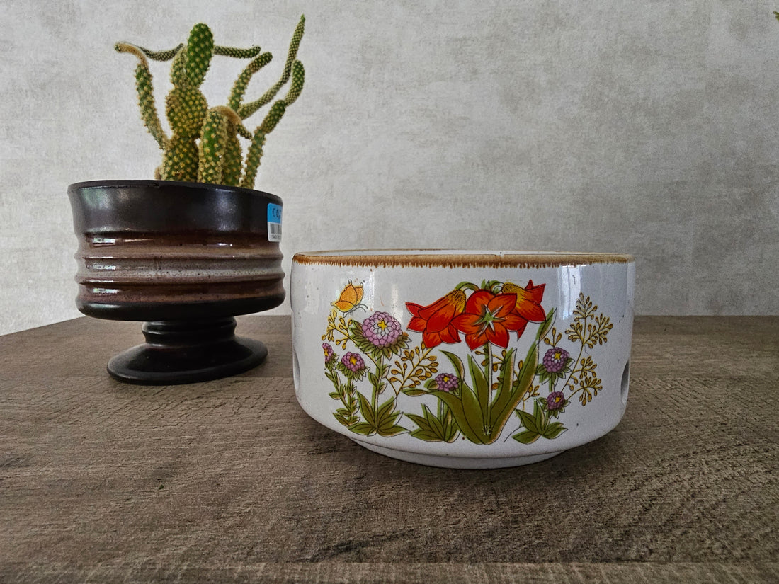 Wildflower jaren 70 theelicht / rechaud rode bloemen