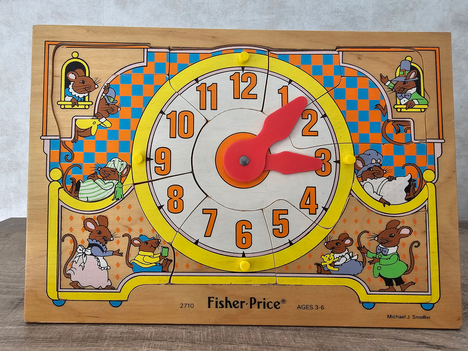 Vintage Fisher price houten puzzel met klok