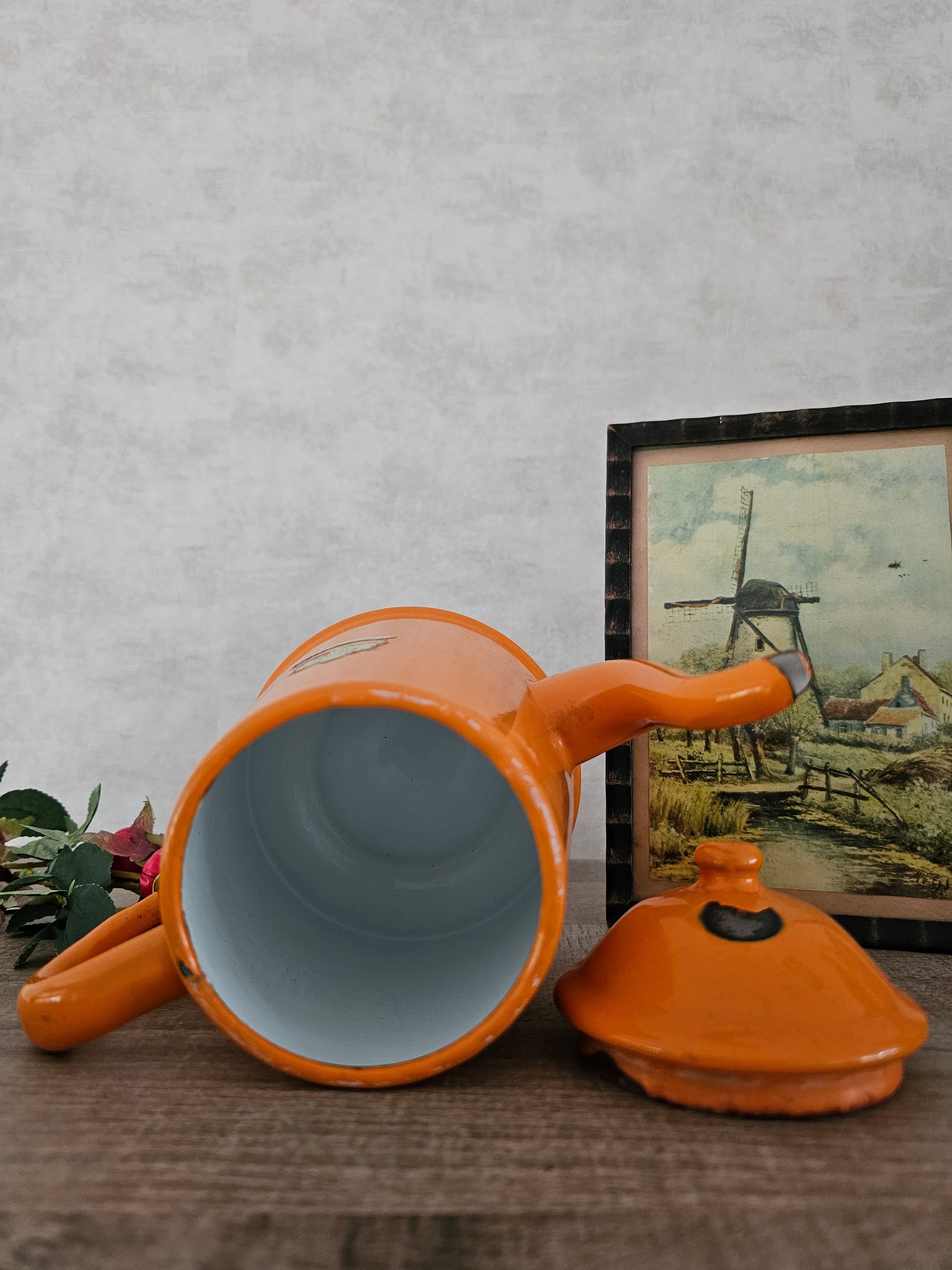 Emaille oranje koffiepot
