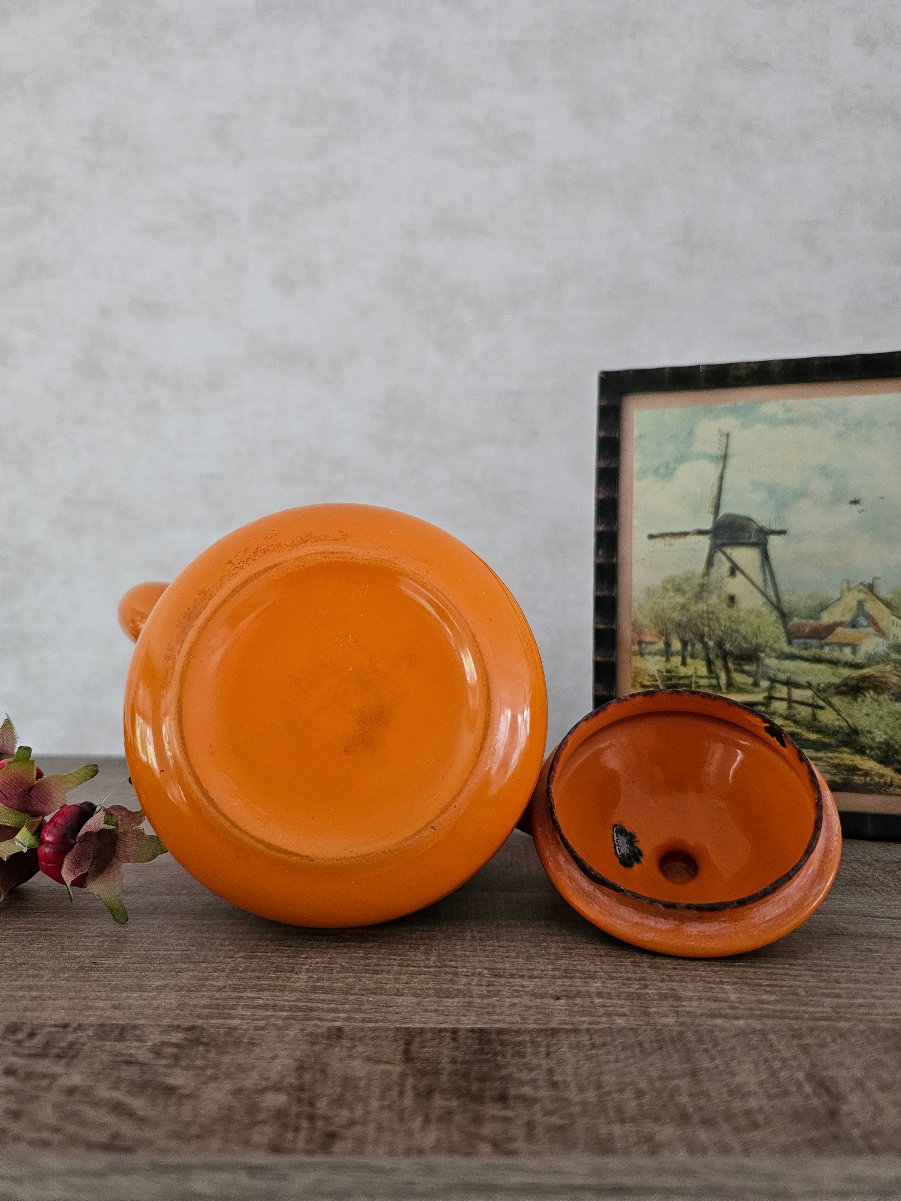 Emaille oranje koffiepot