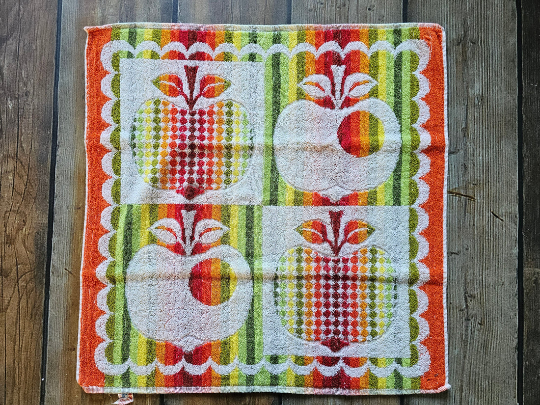 Vintage katoenen keuken handdoek oranje appel