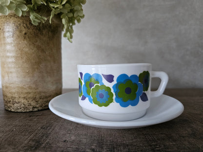 Arcopal France Lotus kop en schotel blauw / groen