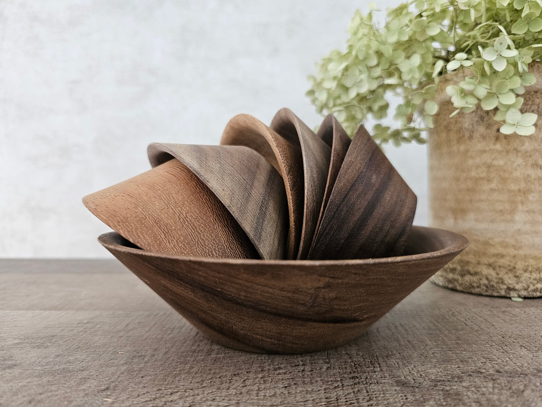 Houten pindaschalen set