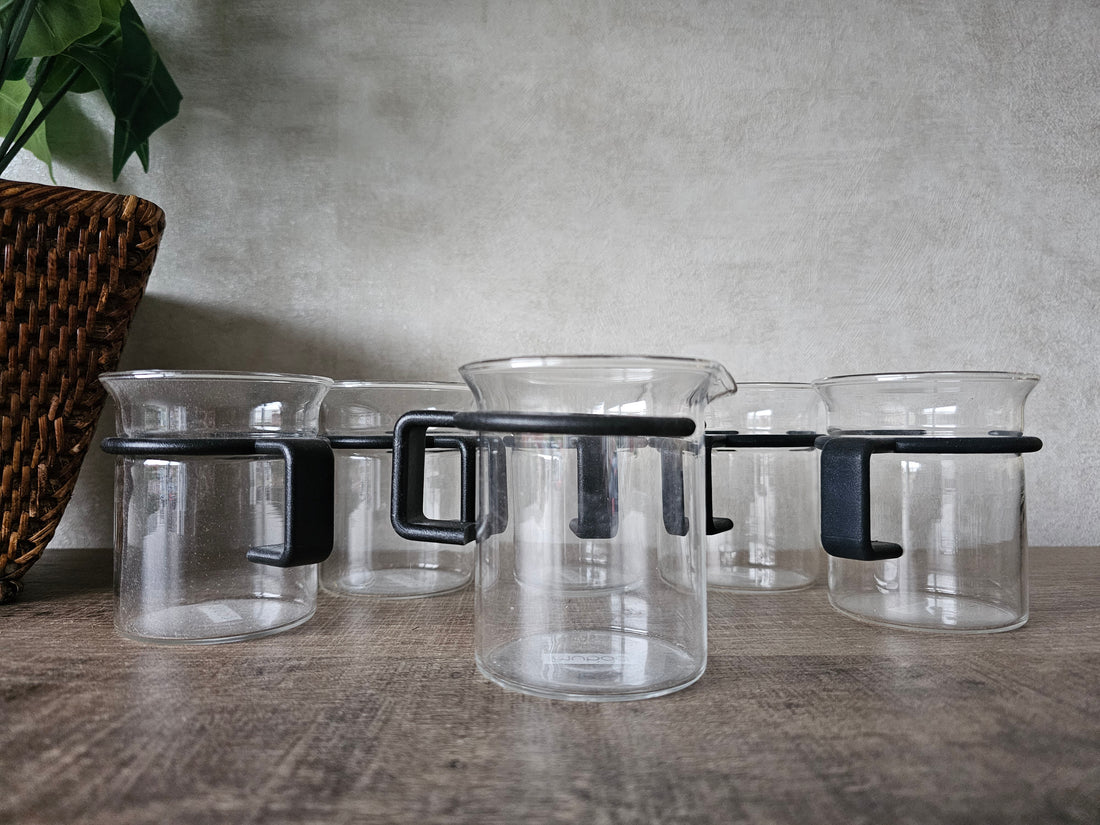 Bodum glazen bekers + melkkannetje
