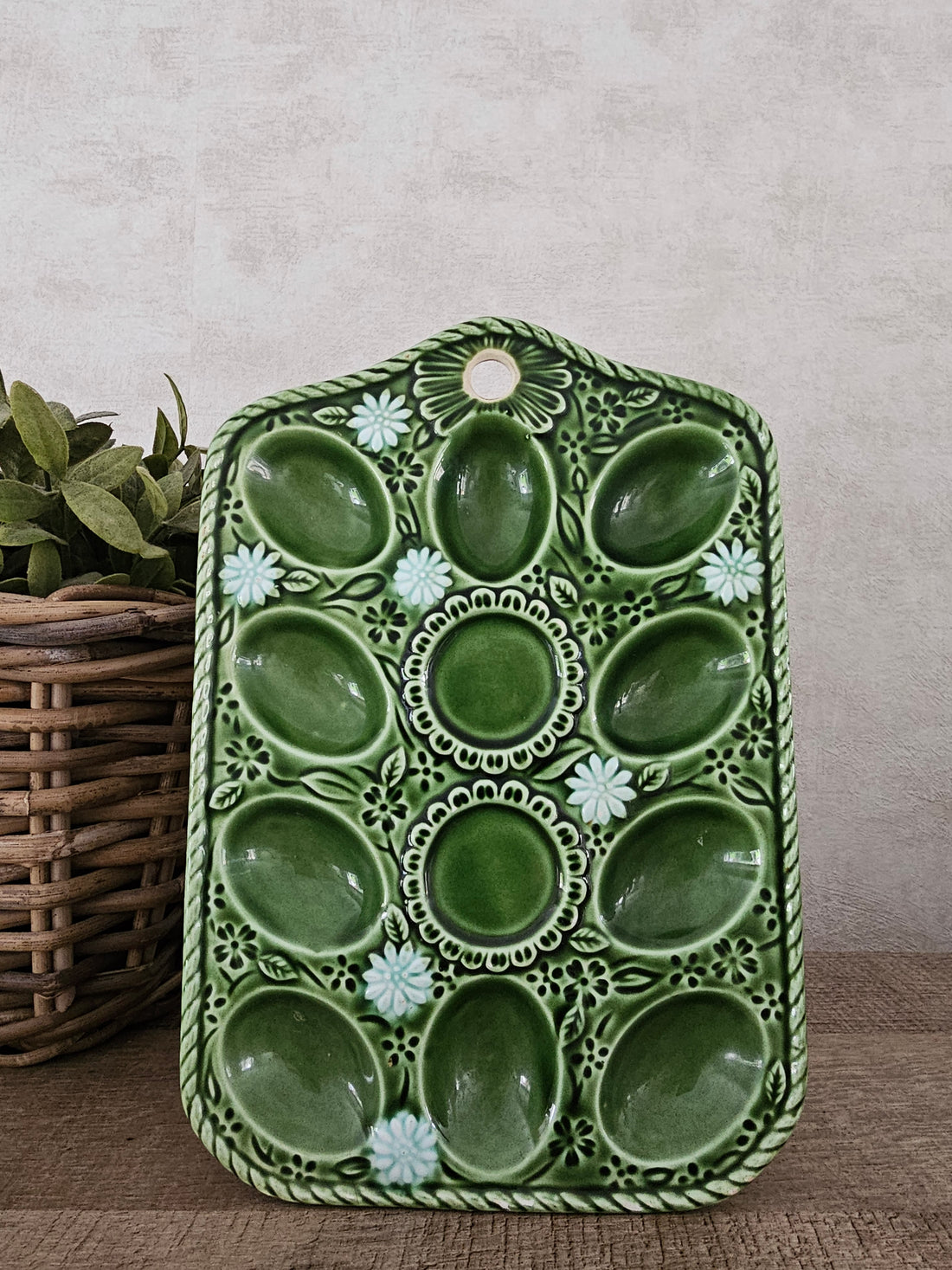 Groen eieren bord eierschaal