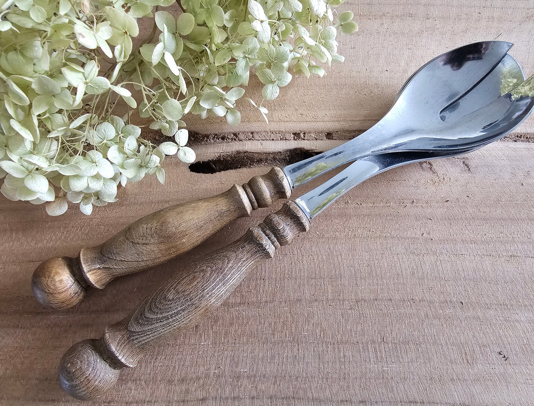 Salade bestek houten handvat