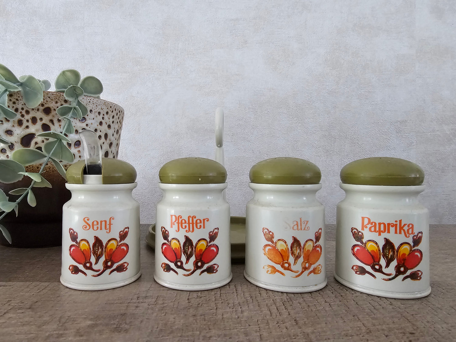 Vintage tafelgarnituur menageset peper zout mosterd paprika