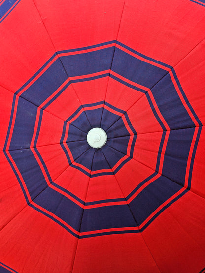 Vintage parasol rood blauw met franjes