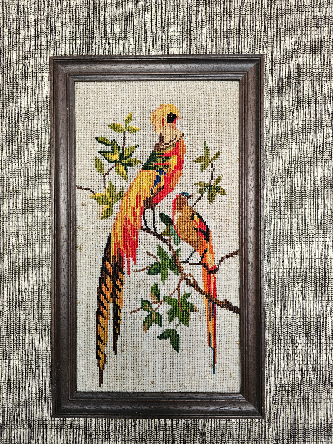 Geborduurd schilderij tropische vogels