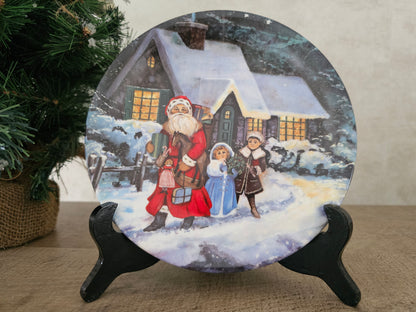 Kerst bord Kerstman met kinderen 20 cm