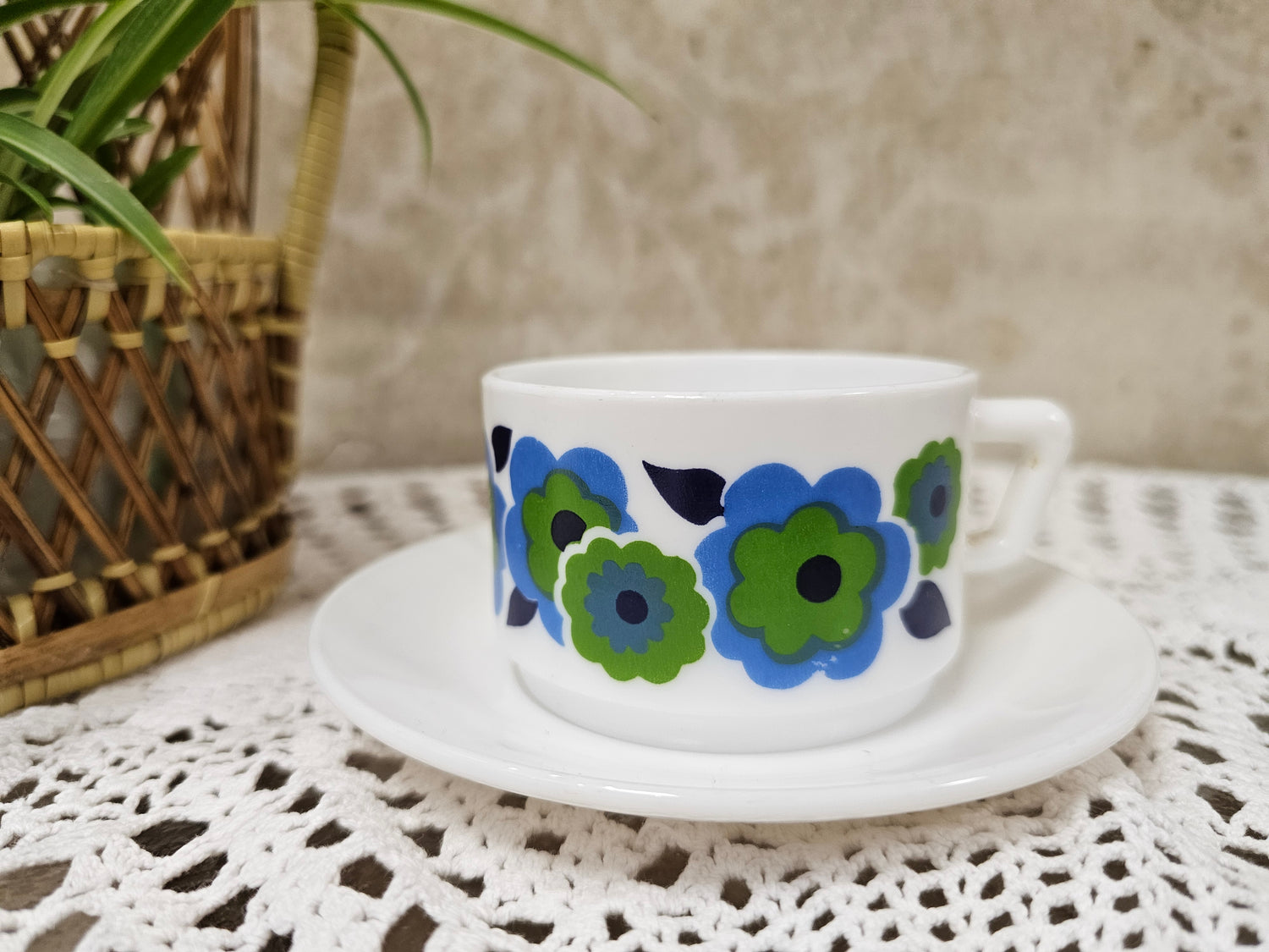 Arcopal France Lotus kop en schotel blauw groen