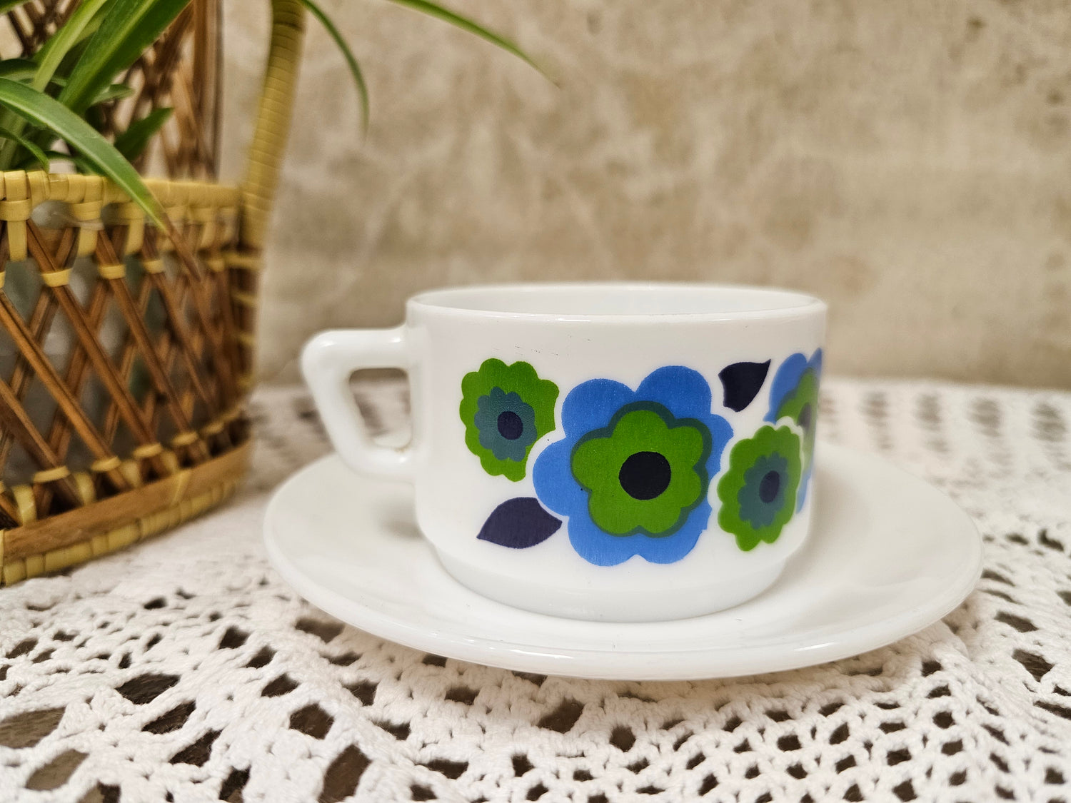 Arcopal France Lotus kop en schotel blauw groen