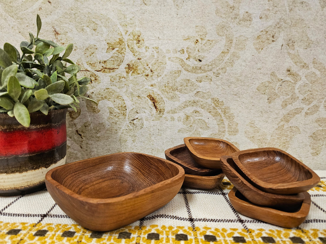 Houten pinda snackschaal set