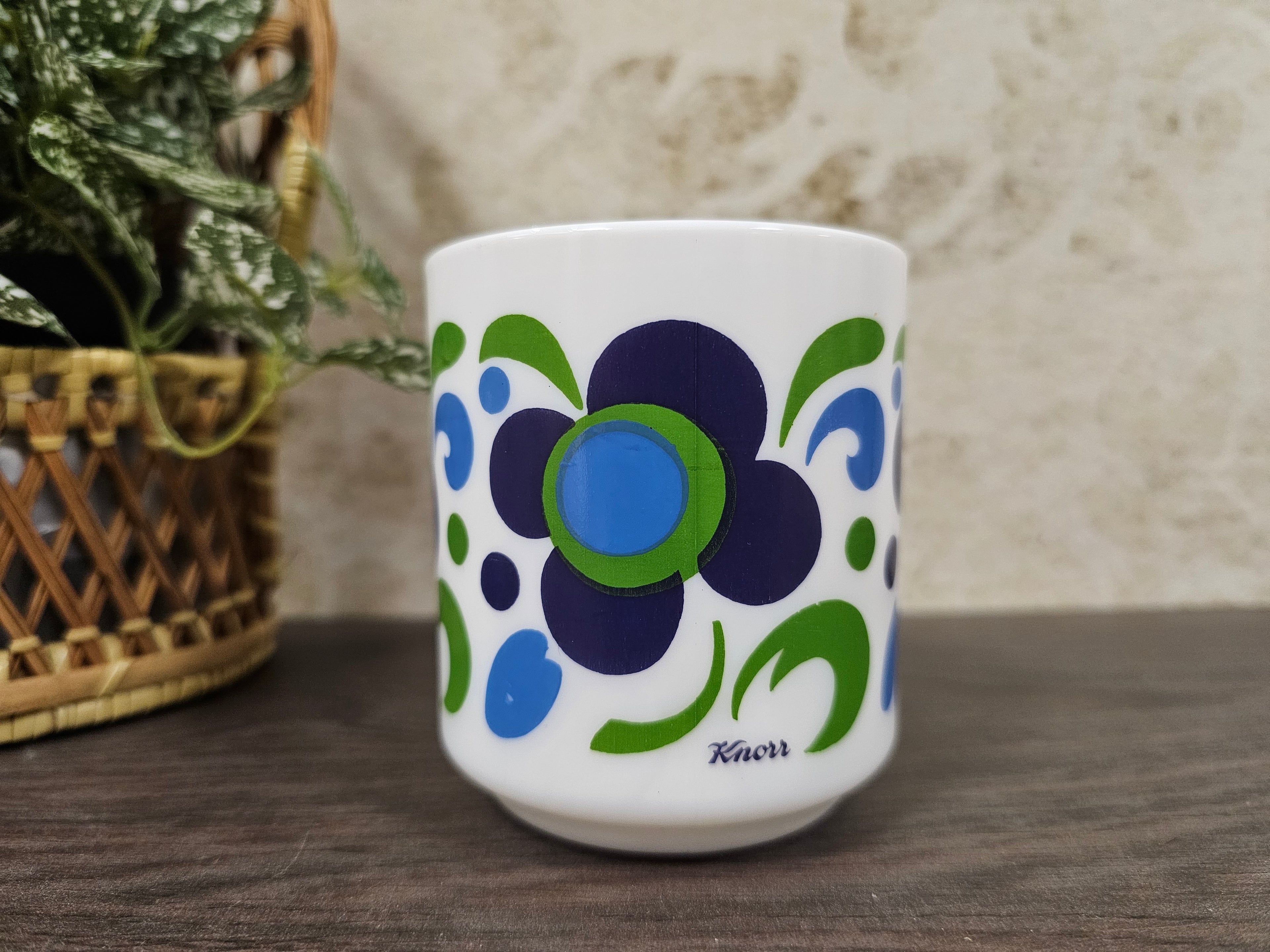 Arcopal France beker blauwe groene bloemen Knorr