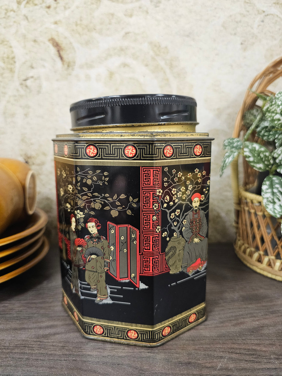 Achthoekig vintage Chinees theeblik