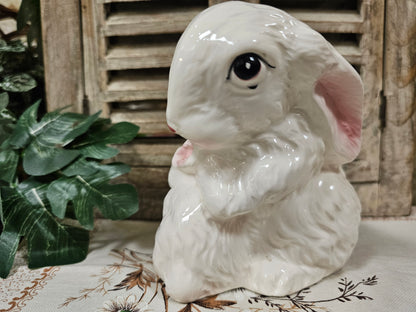 Vintage bloempot konijn met baby konijntje