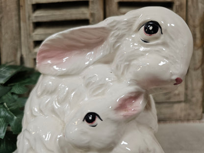 Vintage bloempot konijn met baby konijntje