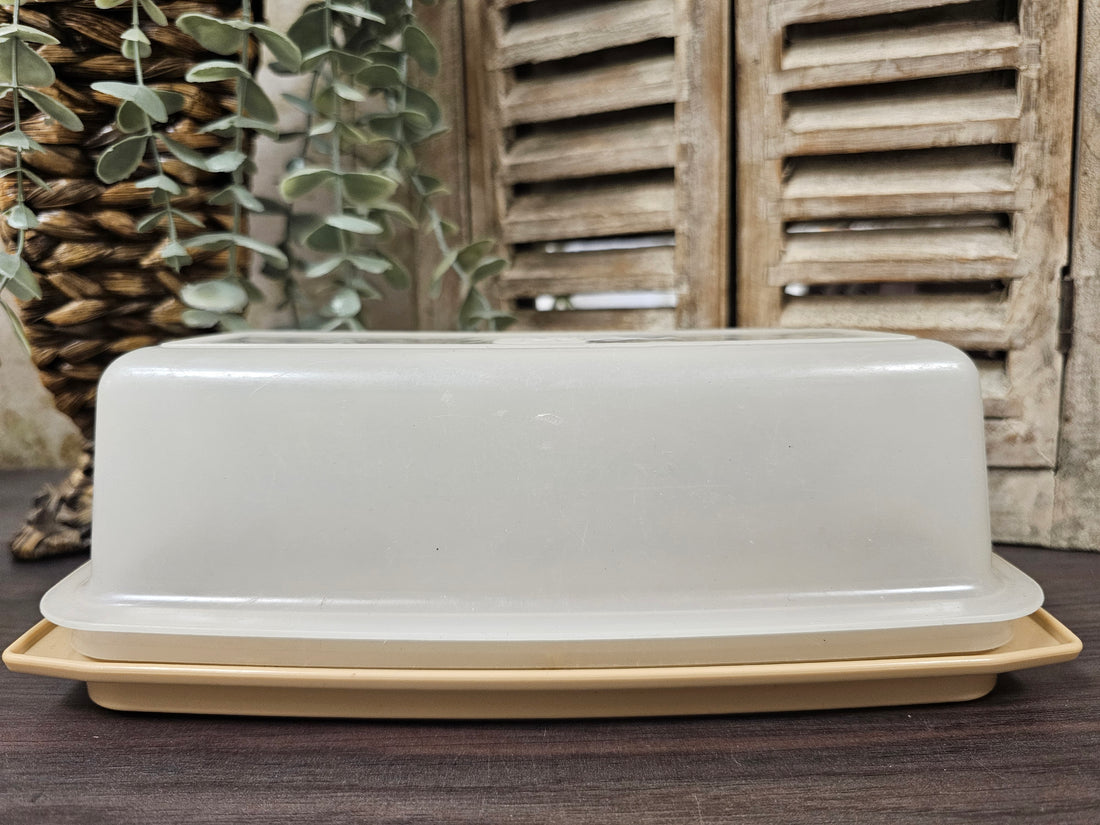 Beige Tupperware cake doos – vintage bewaardoos 26 cm