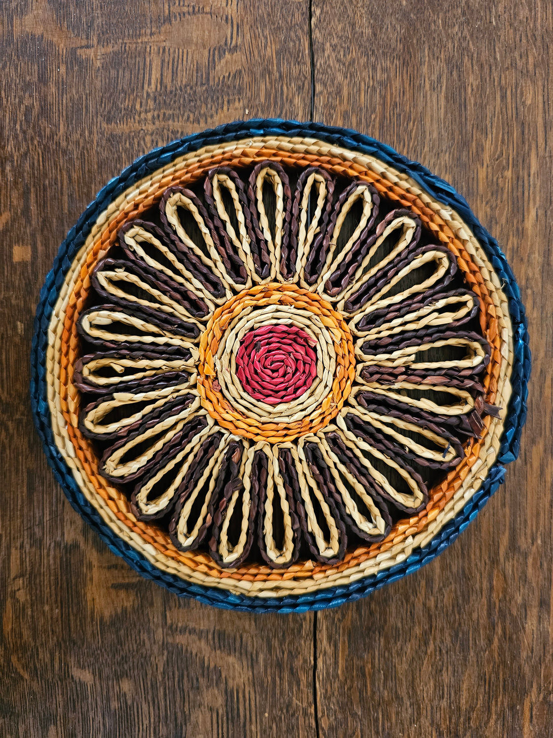 Sisal onderzetter rond blauw