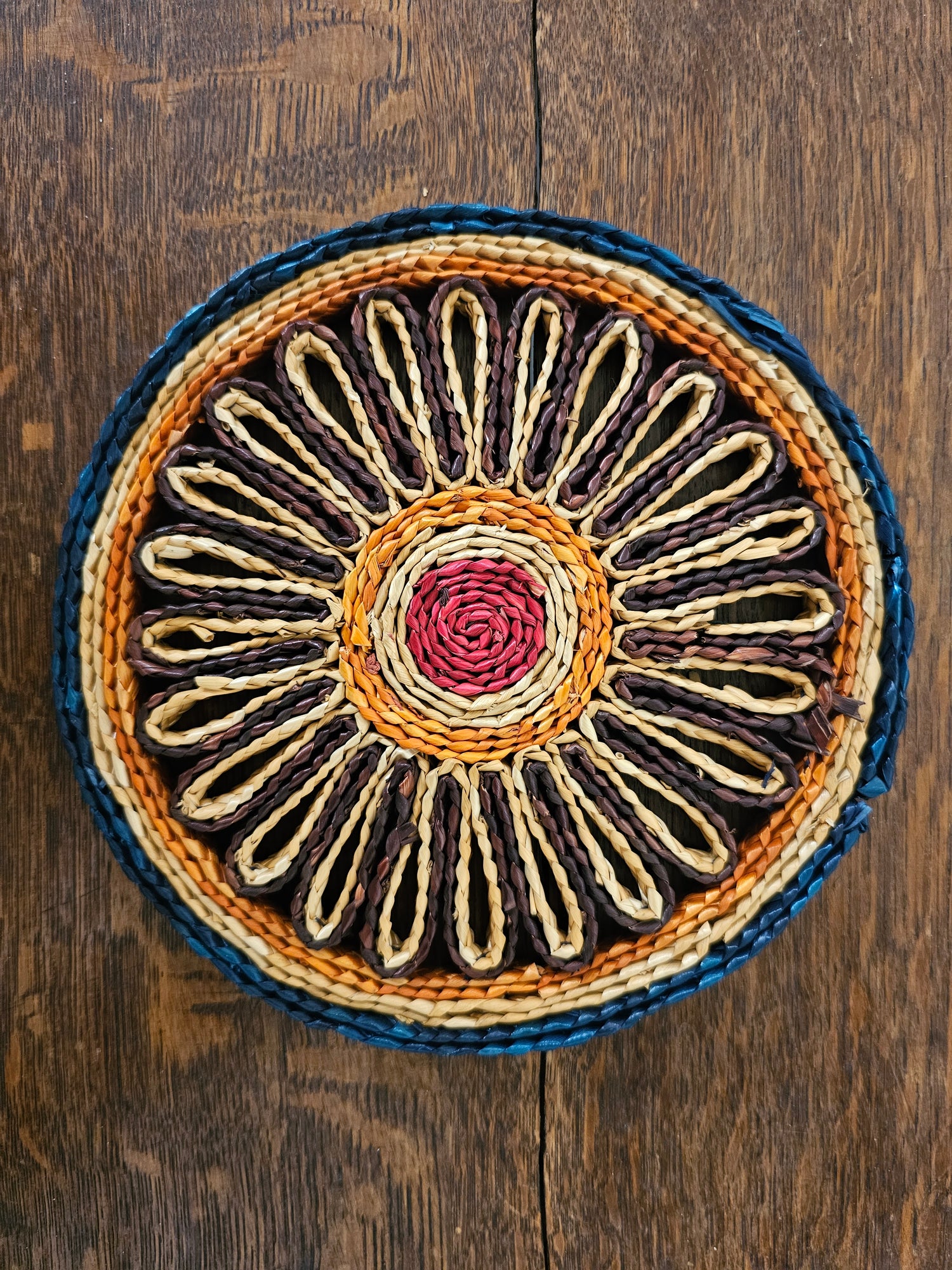 Sisal onderzetter rond blauw