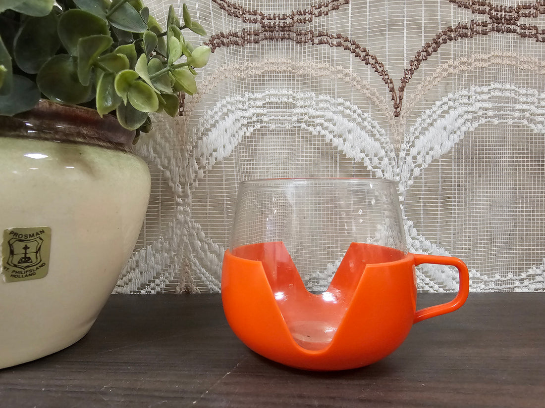 Vintage theeglas oranje houder