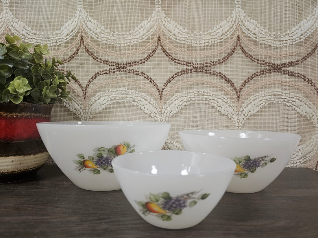 Arcopal Fruit de France schalenset – wit melkglas met fruitdecor