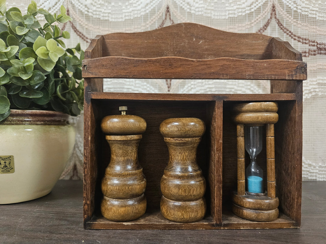 Houten keukenrek peper zout zandloper
