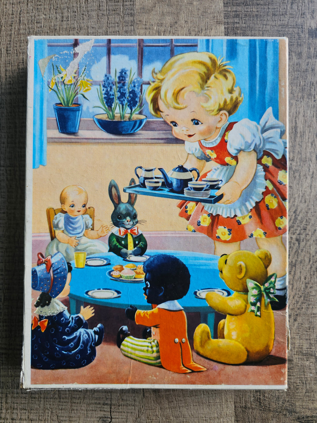 Houten vintage puzzel jaren 60 meisje en poppen