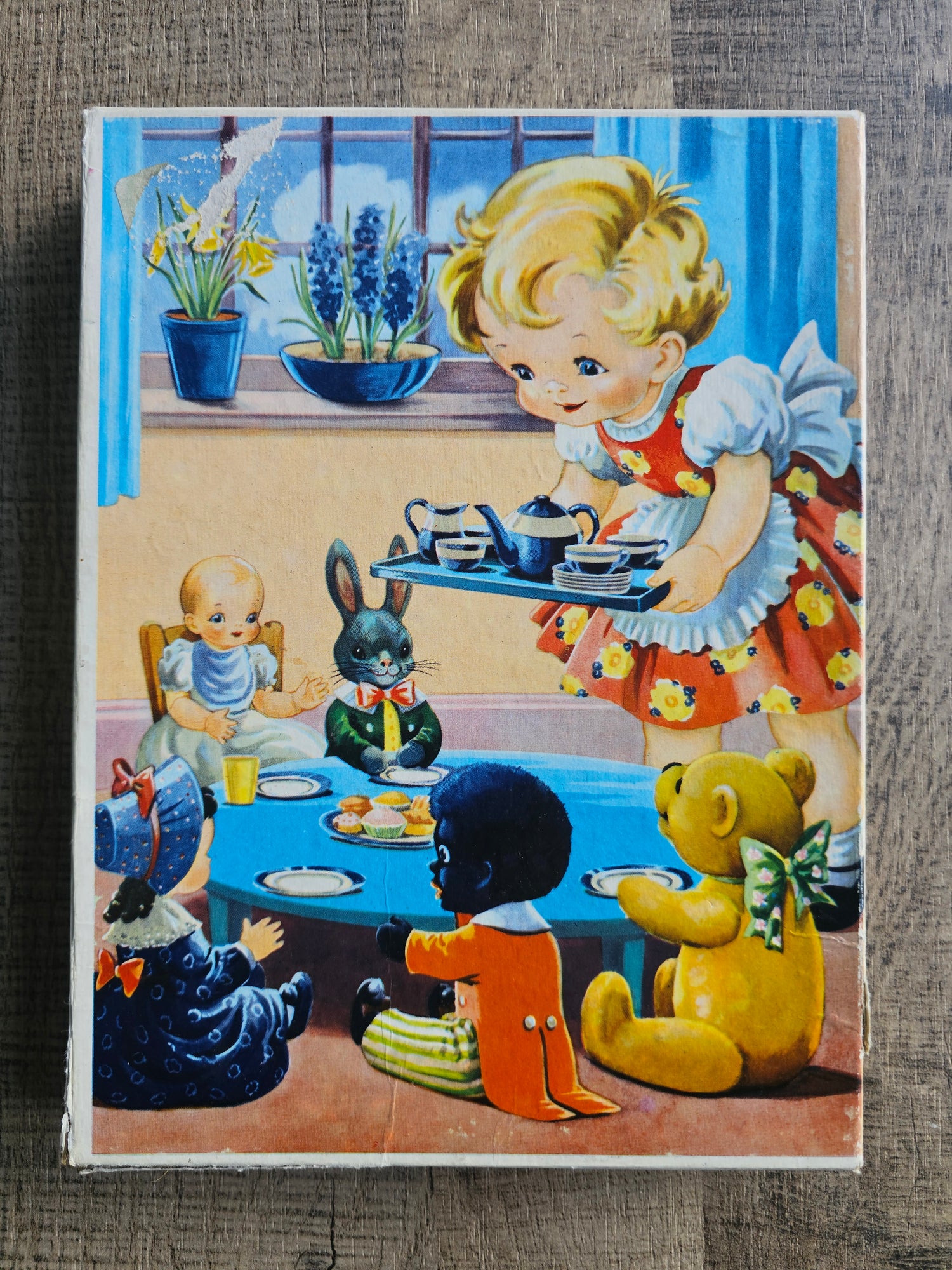 Houten vintage puzzel jaren 60 meisje en poppen