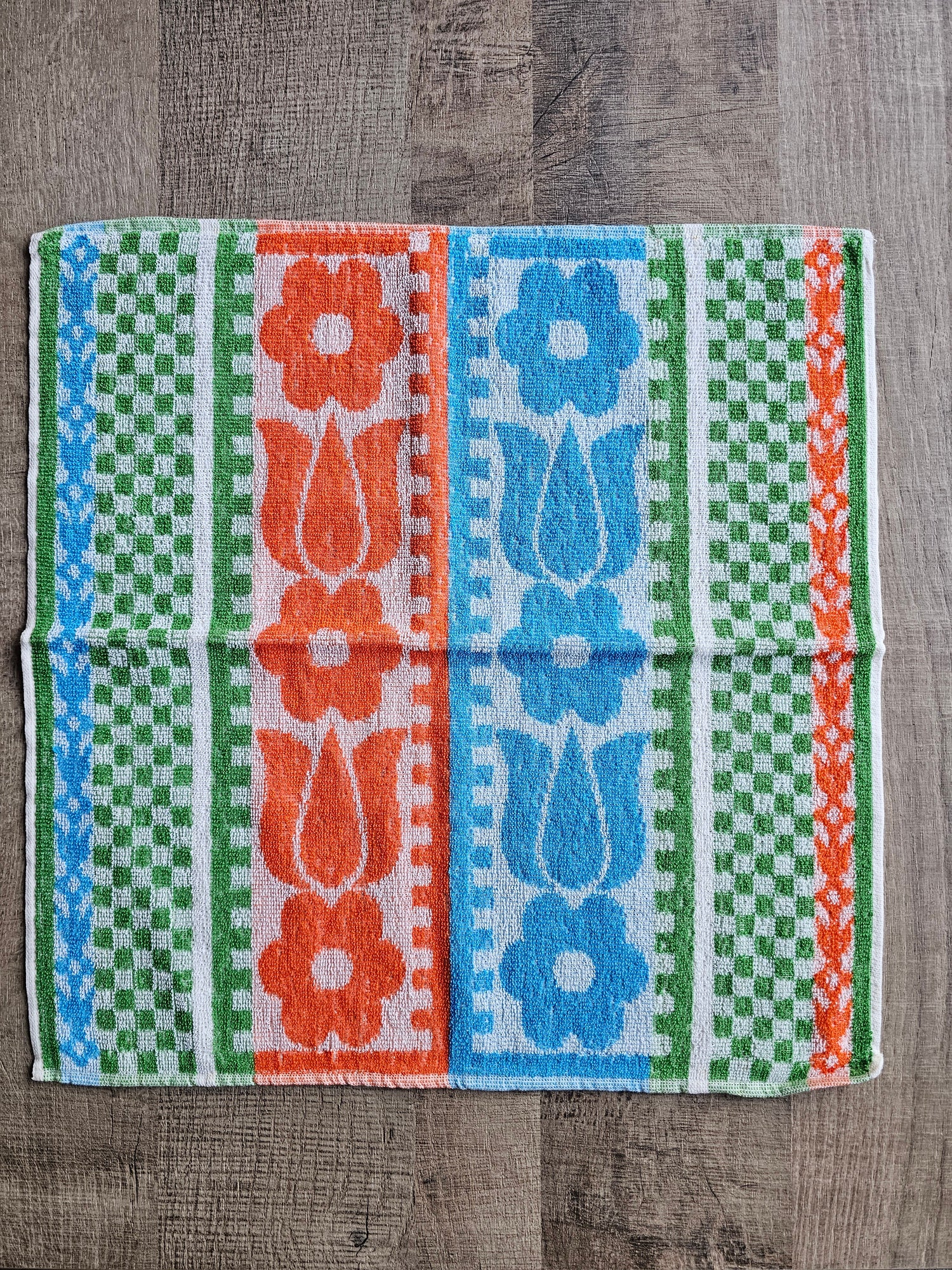 Vintage keuken handdoek oranje blauw