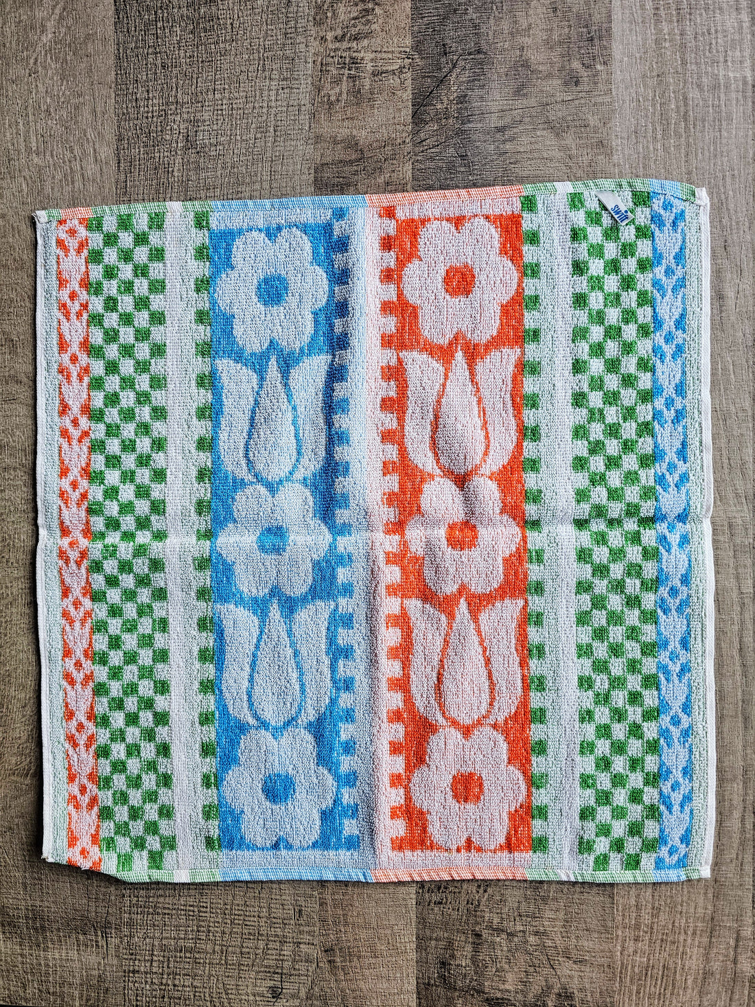 Vintage keuken handdoek oranje blauw