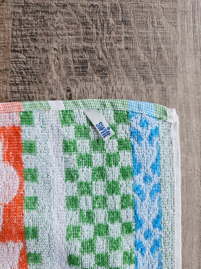 Vintage keuken handdoek oranje blauw