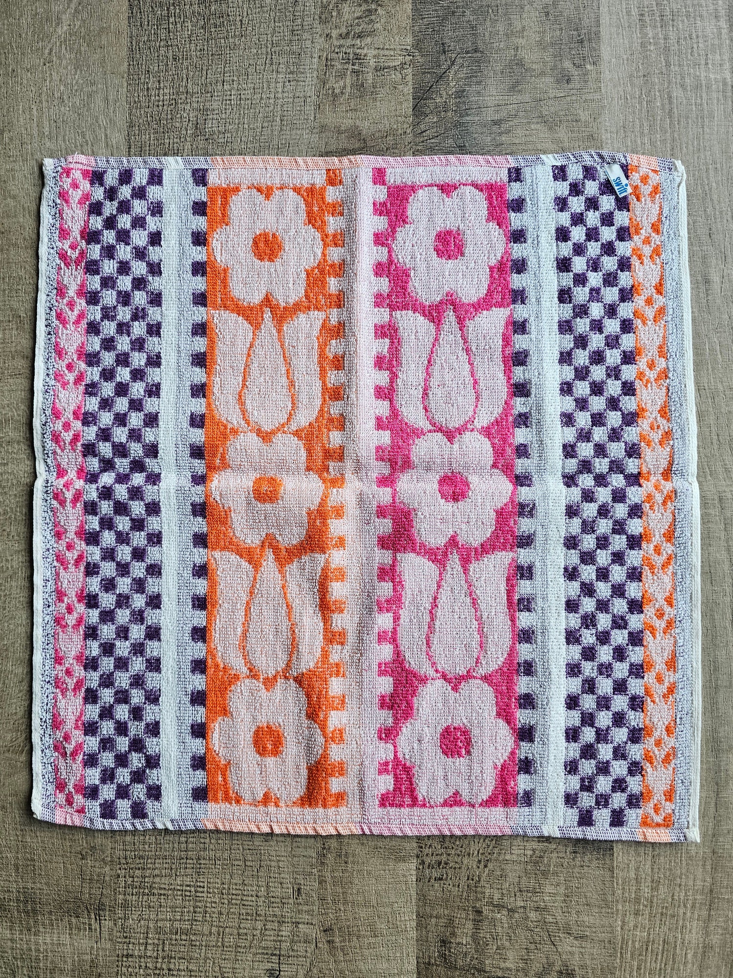 Vintage keuken handdoek oranje roze bloemen