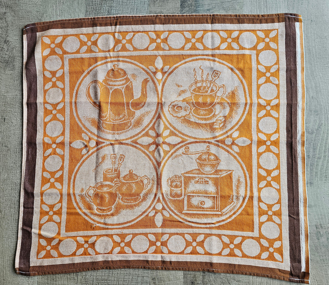 Oranje katoenen theedoek koffie en thee print 56 x 62 cm