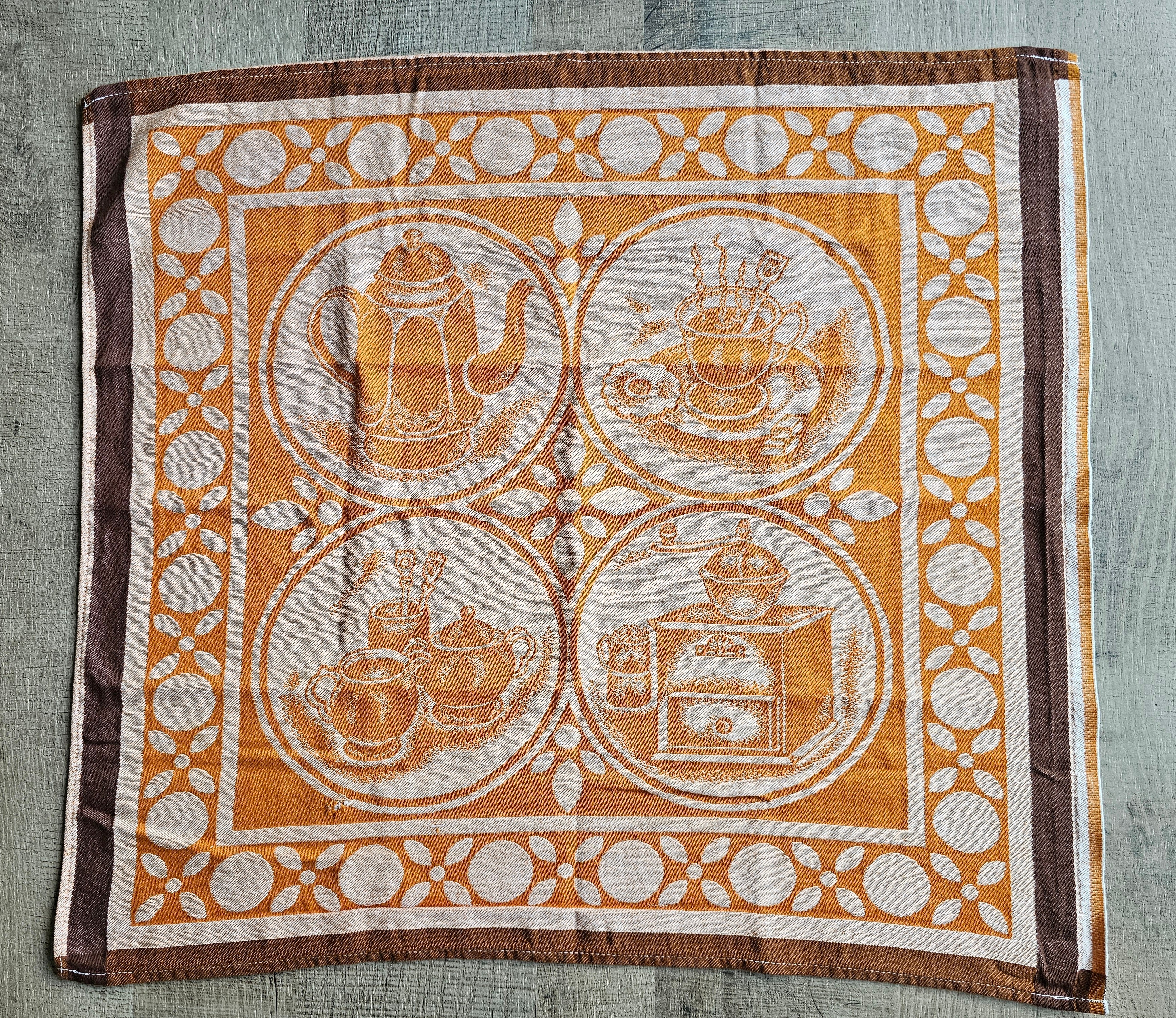 Oranje katoenen theedoek koffie en thee print 56 x 62 cm