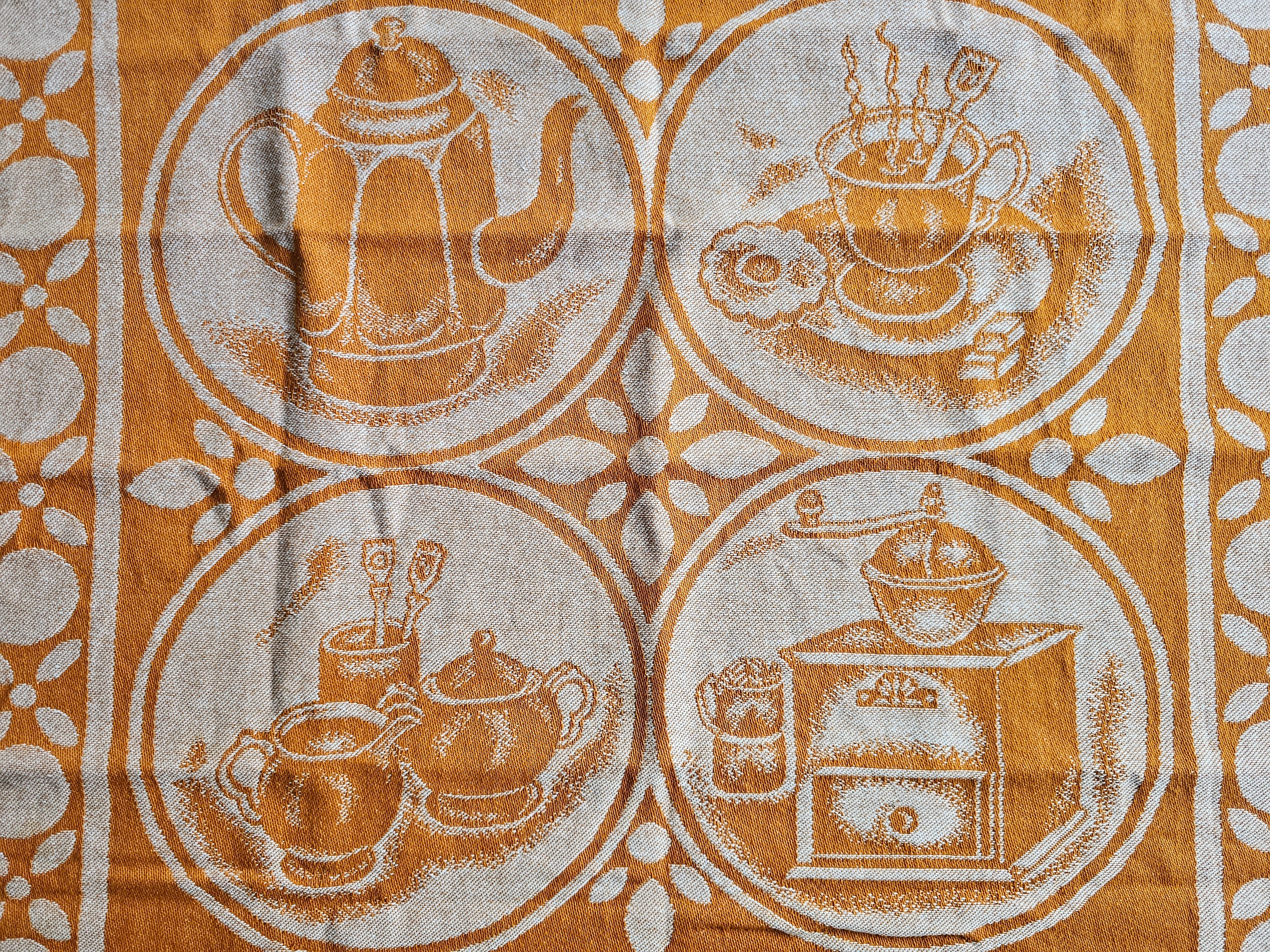 Oranje katoenen theedoek koffie en thee print 56 x 62 cm