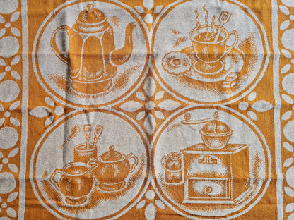 Oranje katoenen theedoek koffie en thee print 56 x 62 cm