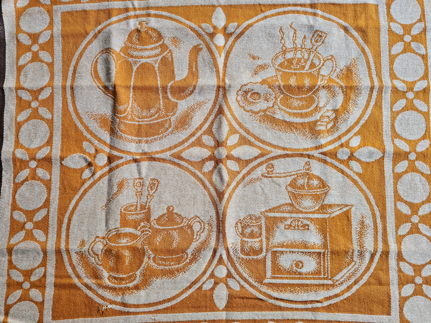 Oranje katoenen theedoek koffie en thee print 56 x 62 cm