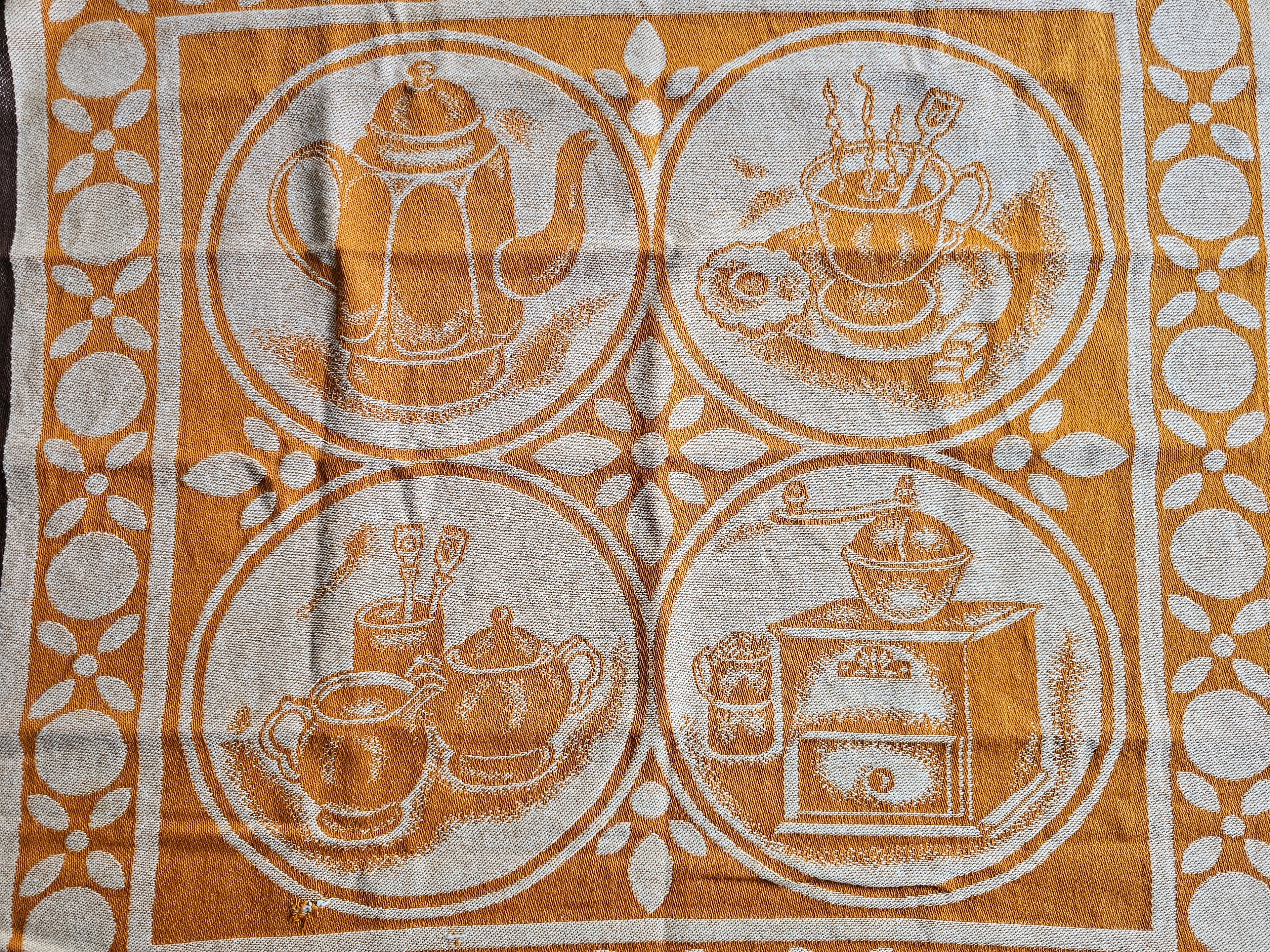 Oranje katoenen theedoek koffie en thee print 56 x 62 cm