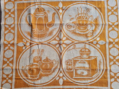 Oranje katoenen theedoek koffie en thee print 56 x 62 cm