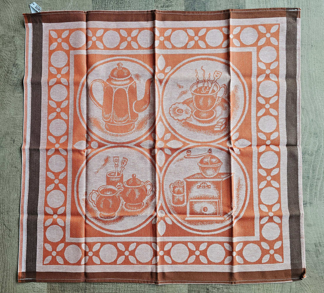 Vintage katoenen theedoek koffie en thee print 56 x 62 cm