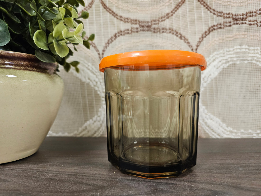 Vintage Arcopal France rookglas voorraadpot met deksel