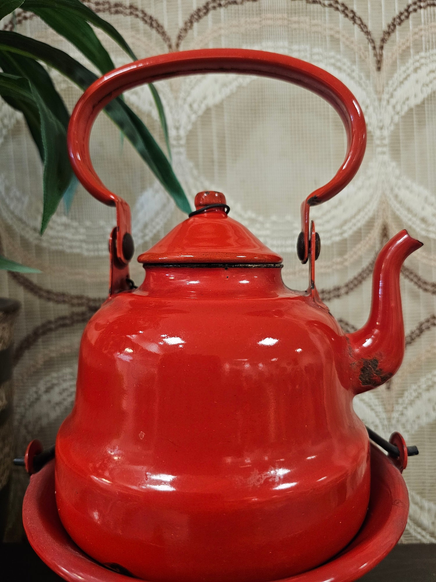 Vintage emaille rode ketel met rechaud