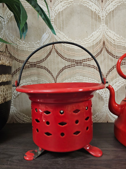Vintage emaille rode ketel met rechaud