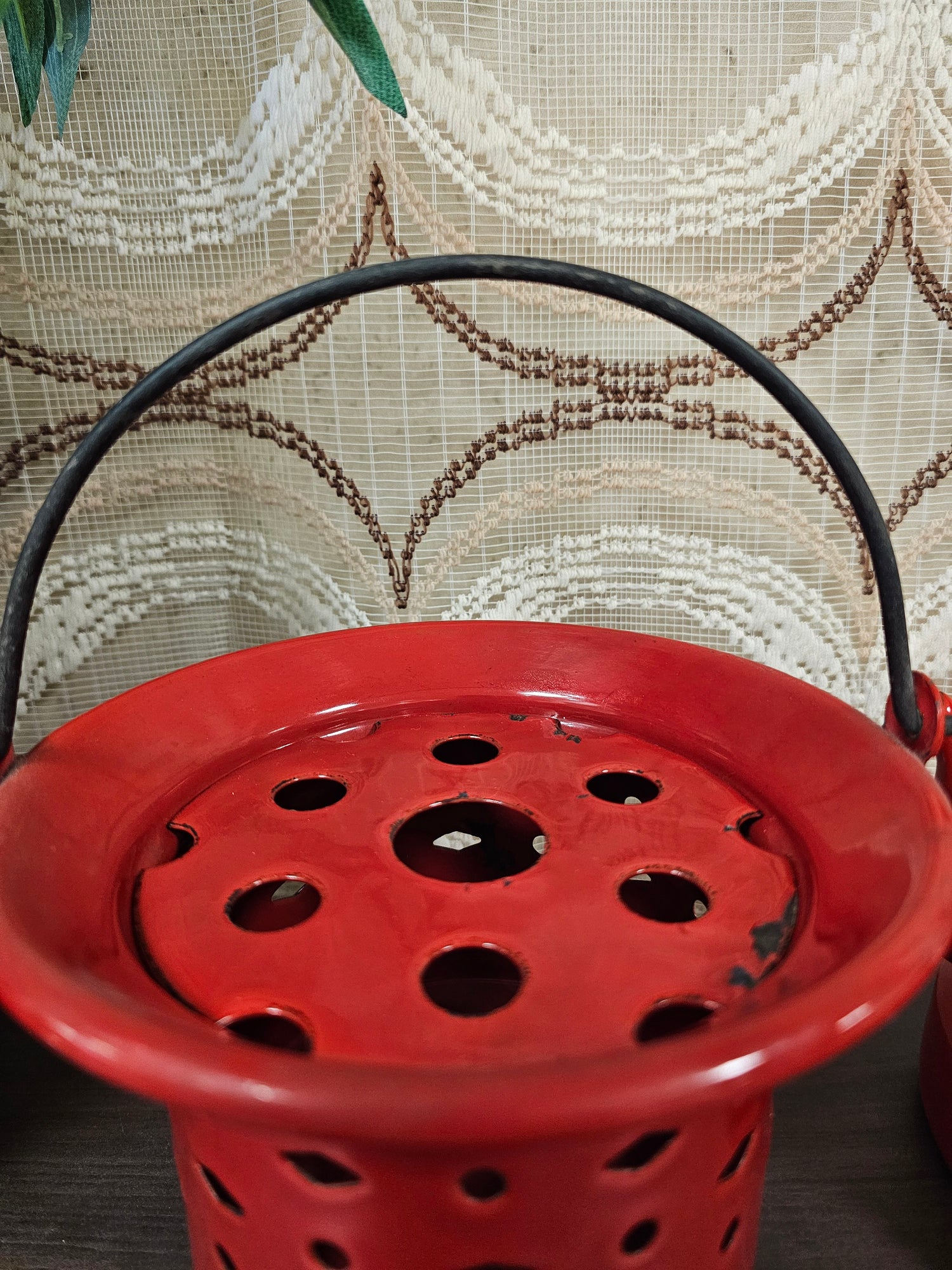 Vintage emaille rode ketel met rechaud