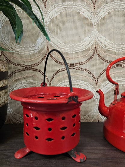 Vintage emaille rode ketel met rechaud