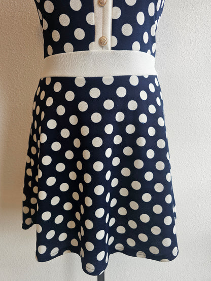 Retro donkerblauw witte polkadot jurk