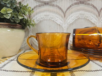 Duralex glazen kop en schotel amber